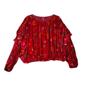 Free People Wildflower Honey Long Sleeve Ruffle Berry  Blouse Size S NWT‎